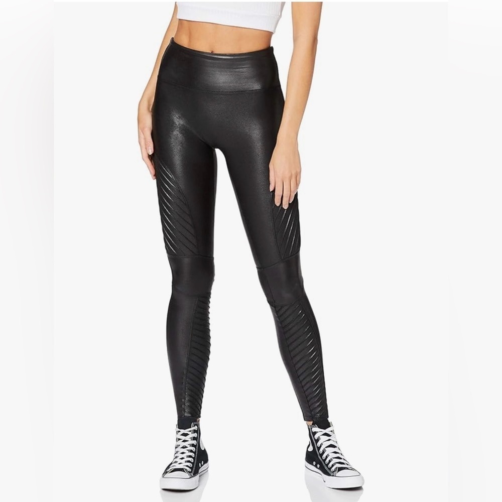 Spanx Faux Leather Black Moto High-Waisted Leggings Size Large
